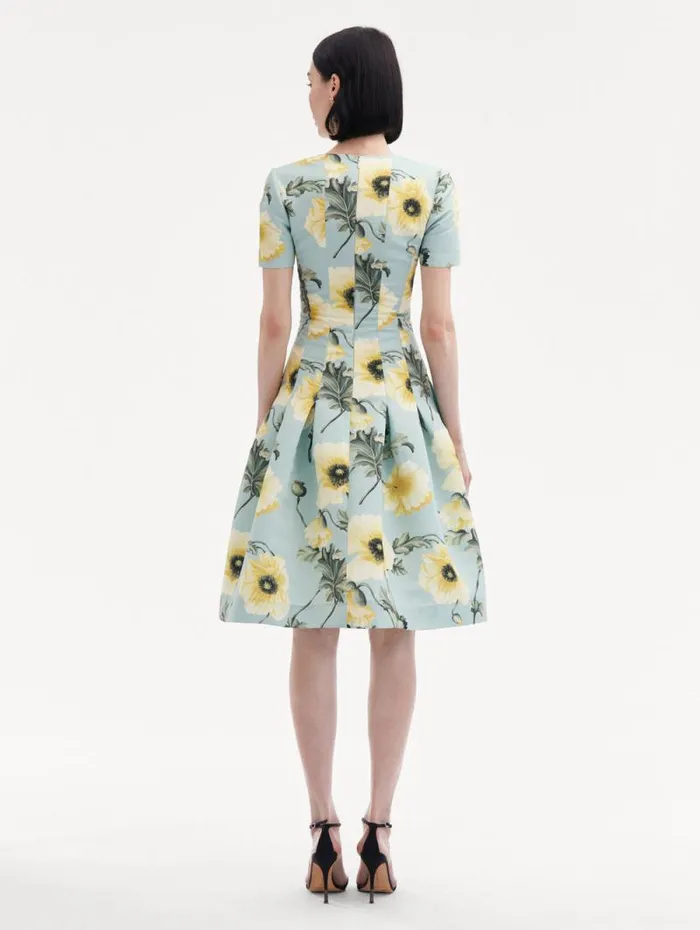 Women Oscar De La Renta Dresses Poppy Faille Split Neck Dress Sage Yellow