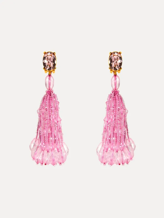 Women Oscar De La Renta Earrings Beaded Tassel ClipOn Earrings Rose Multi