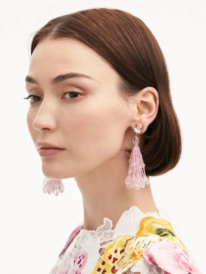 Women Oscar De La Renta Earrings Beaded Tassel ClipOn Earrings Rose Multi Women Oscar De La Renta Earrings Beaded Tassel ClipOn Earrings Rose Multi