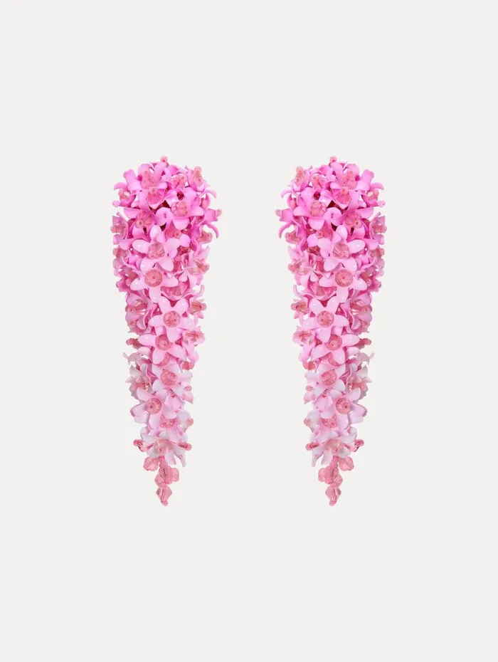 Women Oscar De La Renta Earrings Cascading Flower ClipOn Earrings Pink