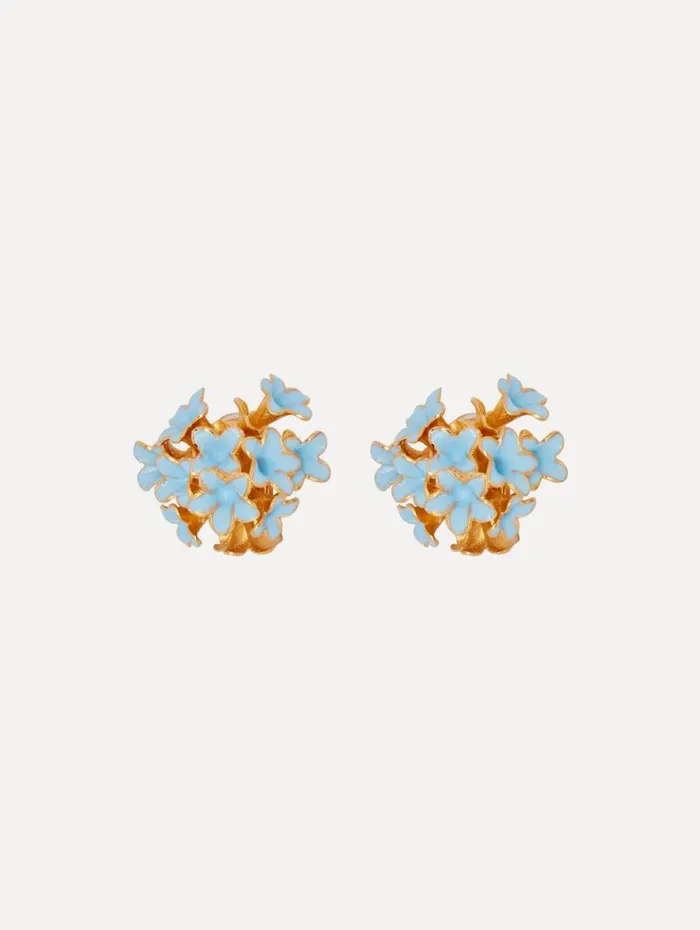 Women Oscar De La Renta Earrings Enamel Bouquet Button ClipOn Earrings Blue