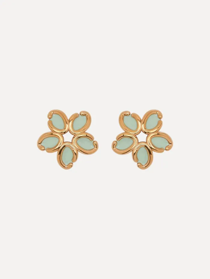 Women Oscar De La Renta Earrings Enamel O Flower Earrings Green