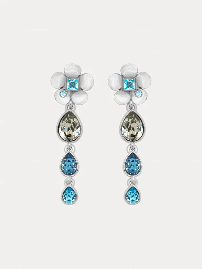 Women Oscar De La Renta Earrings Flower Teardrop ClipOn Earrings Black Multi