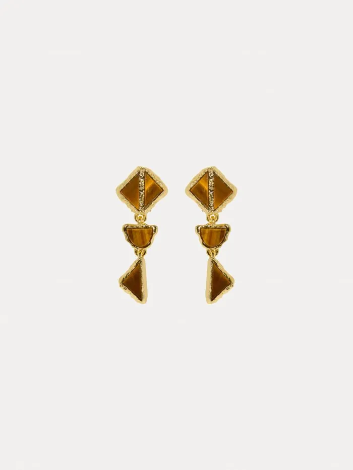 Women Oscar De La Renta Earrings Mixed Stone ClipOn Earrings Tiger Eye