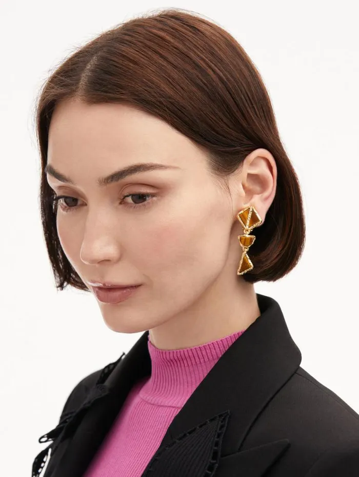 Women Oscar De La Renta Earrings Mixed Stone ClipOn Earrings Tiger Eye Women Oscar De La Renta Earrings Mixed Stone ClipOn Earrings Tiger Eye