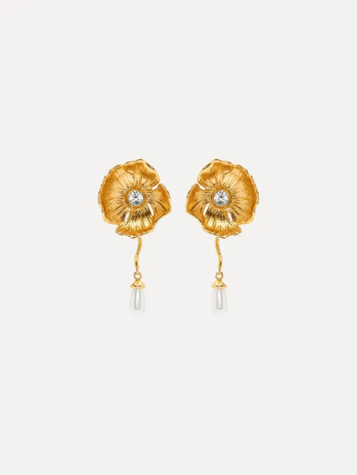 Women Oscar De La Renta Earrings Pearl Drop Flower Earrings Pearl