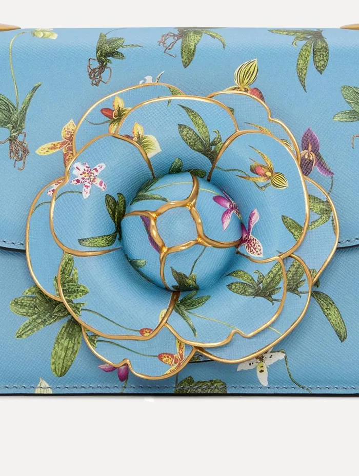 Women Oscar De La Renta Handbags Orchid Printed TRO Bag Powder Blue Women Oscar De La Renta Handbags Orchid Printed TRO Bag Powder Blue