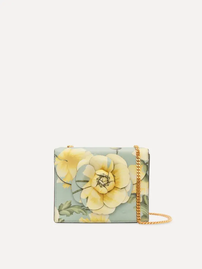 Women Oscar De La Renta Handbags Poppy Printed Mini TRO Bag Yellow Multi