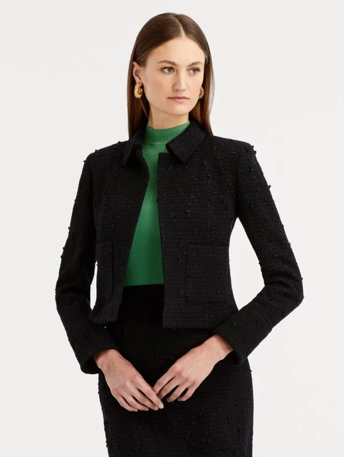 Women Oscar De La Renta Jackets and Coats Boucle Tweed Jacket Black Women Oscar De La Renta Jackets and Coats Boucle Tweed Jacket Black