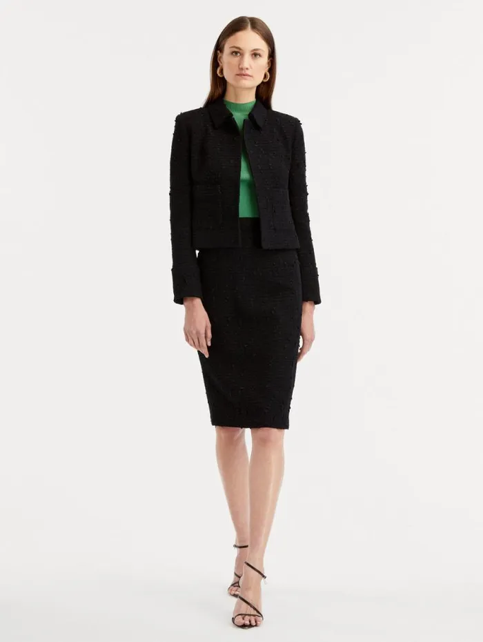 Women Oscar De La Renta Jackets and Coats Boucle Tweed Jacket Black Women Oscar De La Renta Jackets and Coats Boucle Tweed Jacket Black