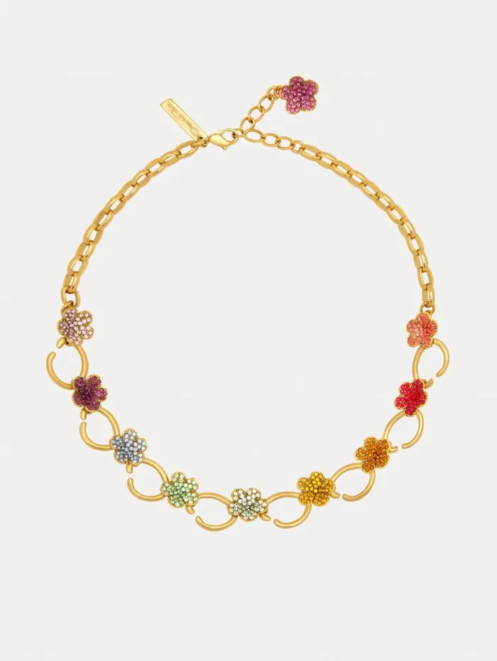 Women Oscar De La Renta Necklaces Crystal Flower O ChainLink Necklace Multi