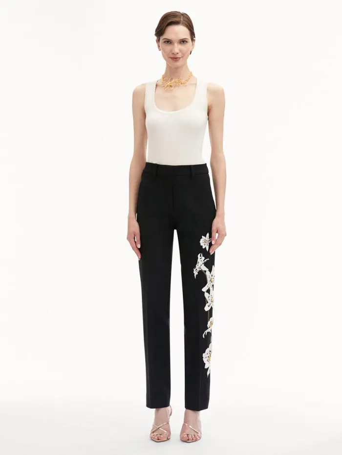 Women Oscar De La Renta Pants and Skirts Watercolor Orchid Pant Black Women Oscar De La Renta Pants and Skirts Watercolor Orchid Pant Black