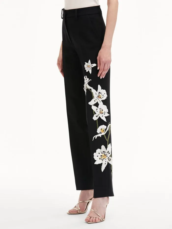 Women Oscar De La Renta Pants and Skirts Watercolor Orchid Pant Black Women Oscar De La Renta Pants and Skirts Watercolor Orchid Pant Black