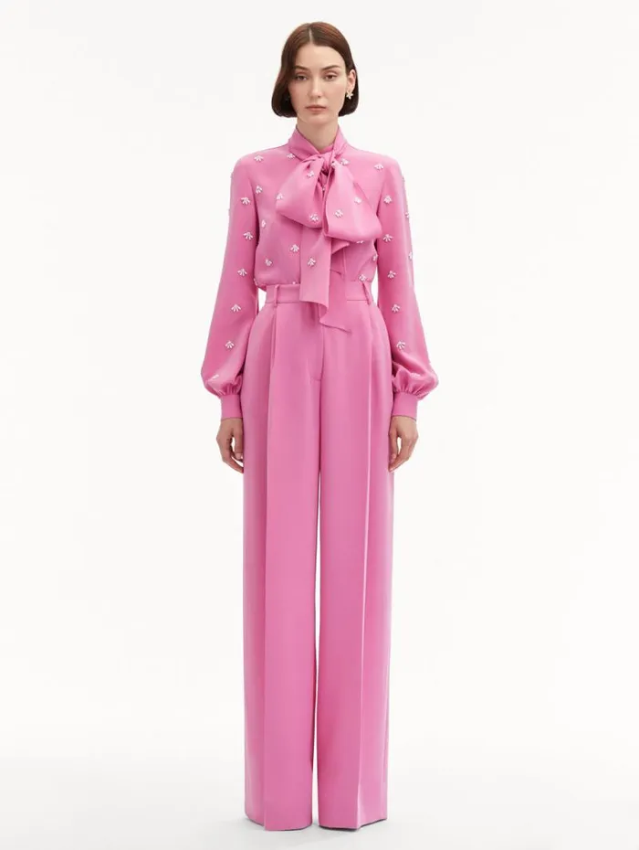 Women Oscar De La Renta Pants and Skirts Wide Leg Silk Georgette Pant Rosehip Women Oscar De La Renta Pants and Skirts Wide Leg Silk Georgette Pant Rosehip