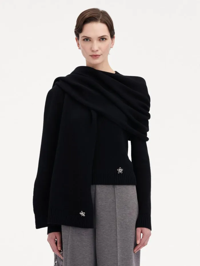 Women Oscar De La Renta Scarves O Flower Cashmere Scarf Black Women Oscar De La Renta Scarves O Flower Cashmere Scarf Black