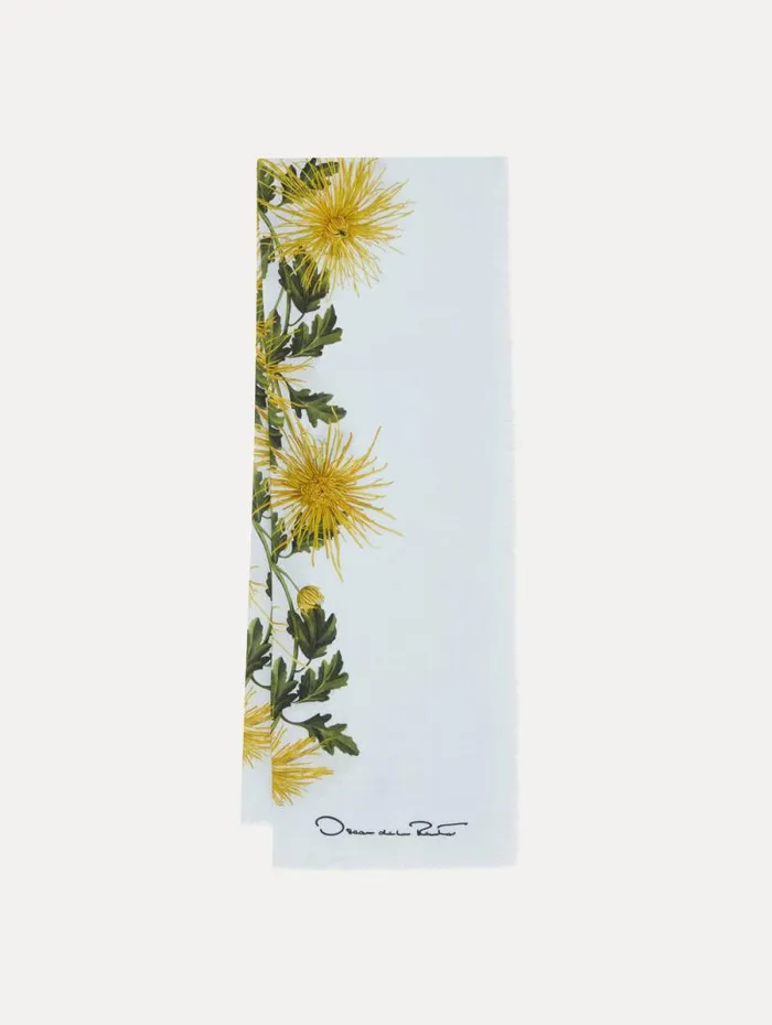 Women Oscar De La Renta Scarves Spider Chrysanthemum Wrap Scarf Yellow Light Blue Women Oscar De La Renta Scarves Spider Chrysanthemum Wrap Scarf Yellow Light Blue