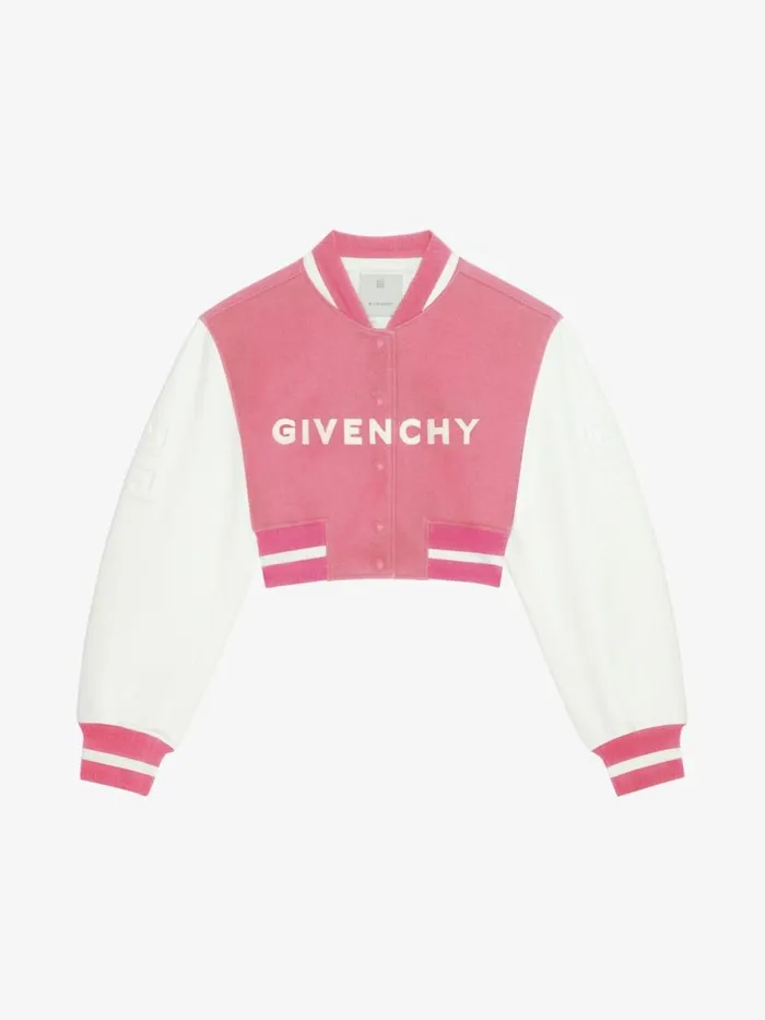 Women Outerwear and Blousons Givenchy GIVENCHY Cropped Varsity Jacket In Wool And Leather Pinkwhite