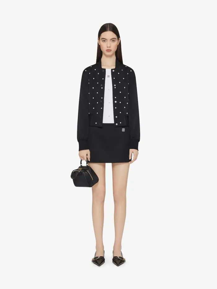 Women Outerwear and Blousons Givenchy Varsity Jacket In Crepe And Satin With Crystals Silvery