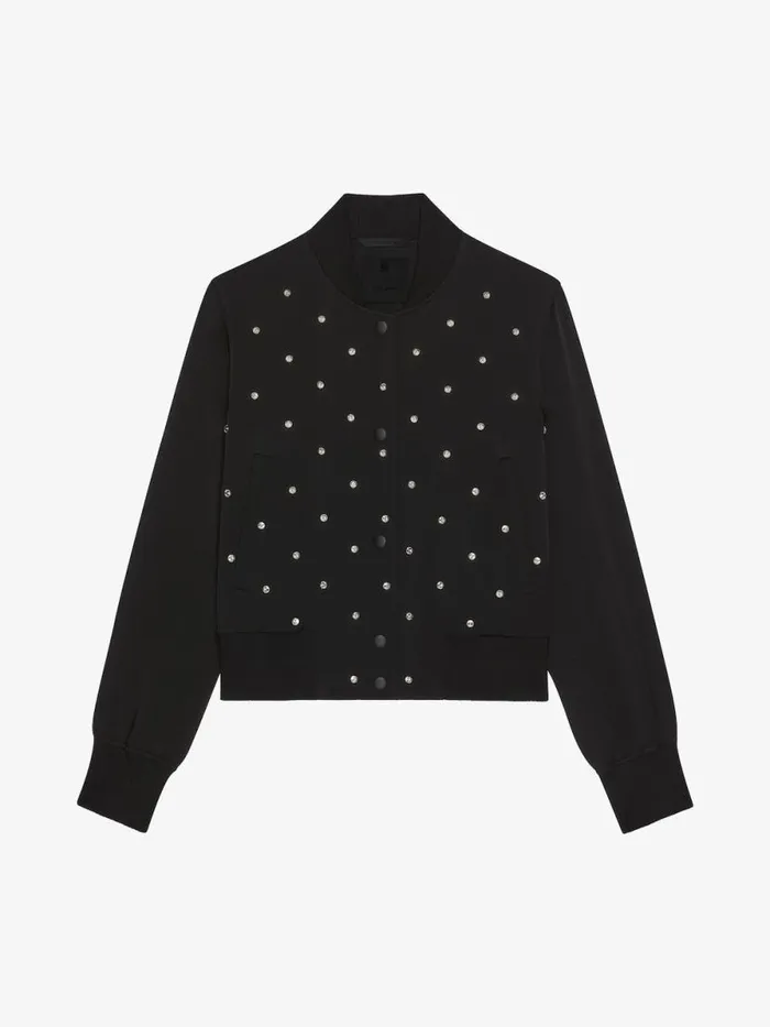 Women Outerwear and Blousons Givenchy Varsity Jacket In Crepe And Satin With Crystals Silvery