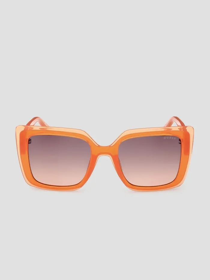 Women Oversized Square Sunglasses Neon Orange Sunglasses GUESS
