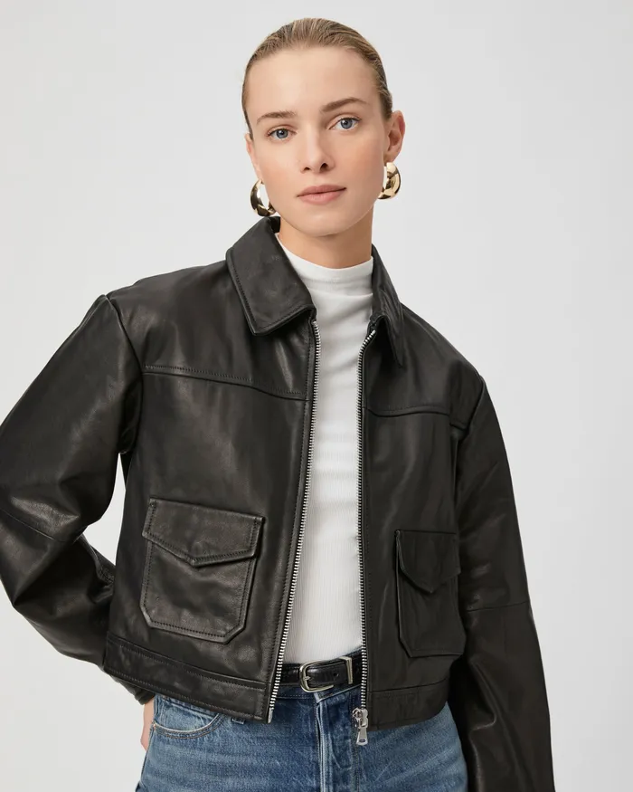 Women PAIGE Clyde Jacket 8211 Black Leather Jackets and Coats
