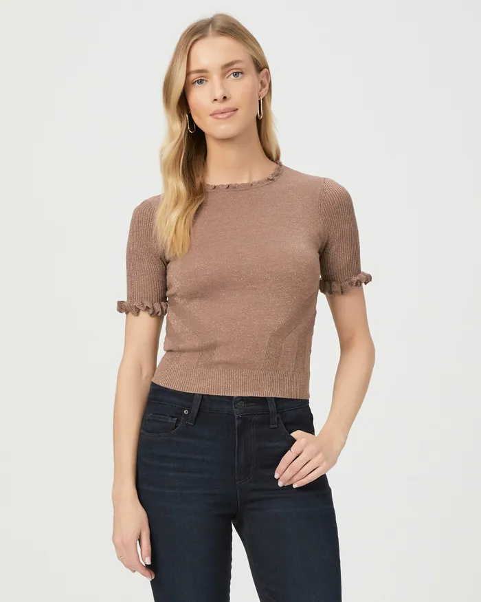 Women PAIGE Triste Top 8211 Brown Metallic Sweaters and Sweatshirts