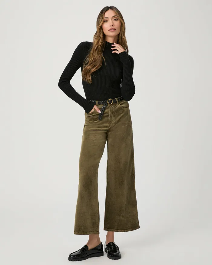 Women Pants PAIGE Harper Ankle Wide Leg Pant 8211 Dark Brushed Olive Corduroy