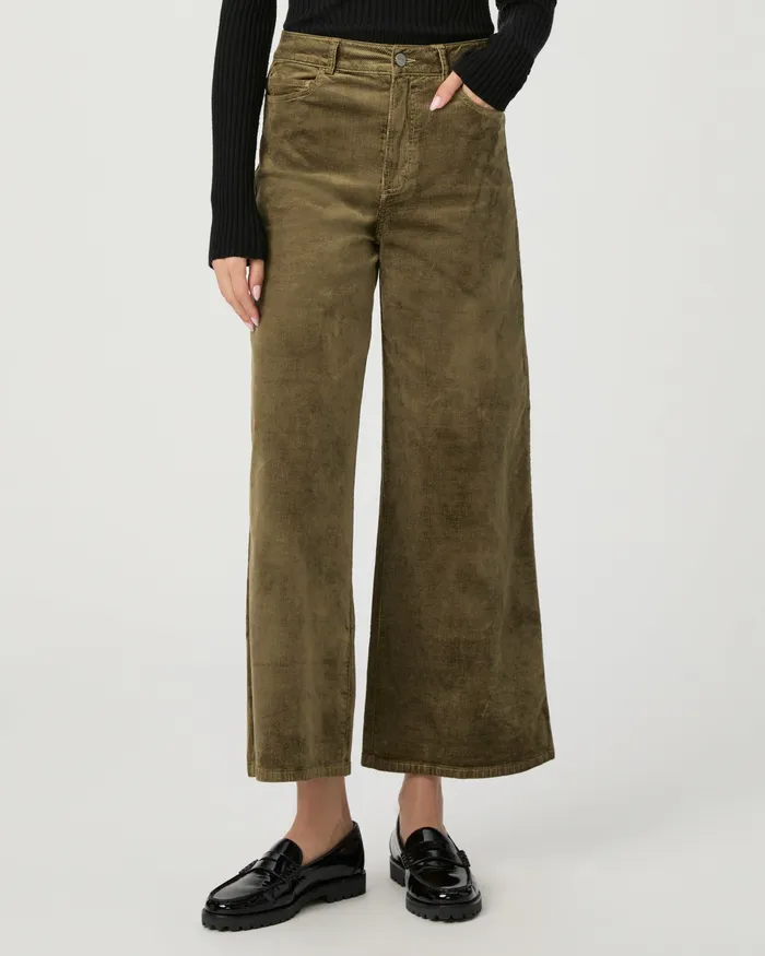 Women Pants PAIGE Harper Ankle Wide Leg Pant 8211 Dark Brushed Olive Corduroy