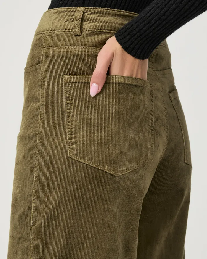 Women Pants PAIGE Harper Ankle Wide Leg Pant 8211 Dark Brushed Olive Corduroy