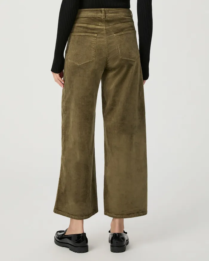 Women Pants PAIGE Harper Ankle Wide Leg Pant 8211 Dark Brushed Olive Corduroy