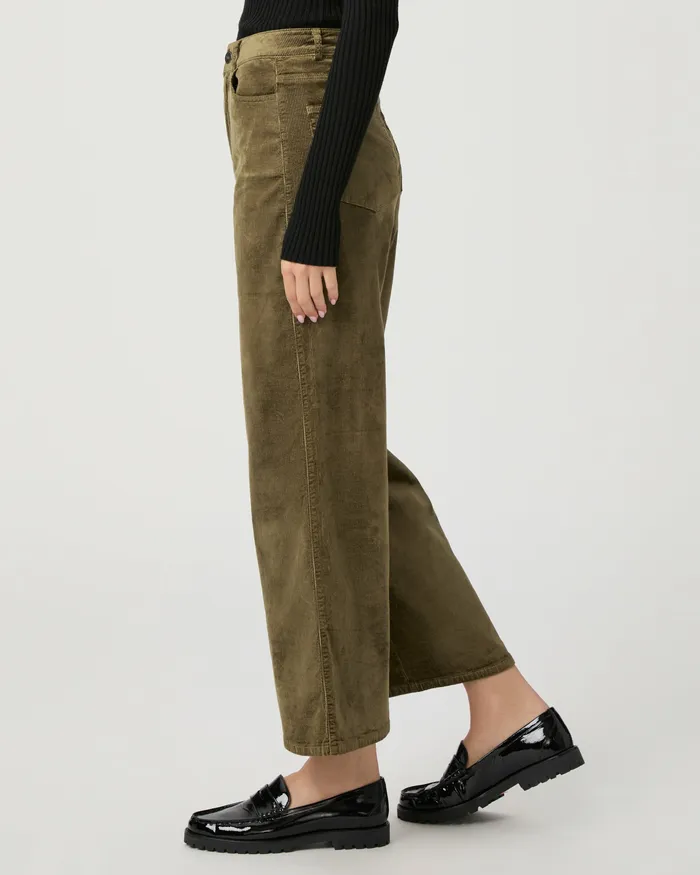 Women Pants PAIGE Harper Ankle Wide Leg Pant 8211 Dark Brushed Olive Corduroy