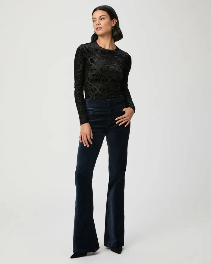 Women Pants PAIGE High Rise Lou Lou Flare Pant 8211 Deep Navy Velvet