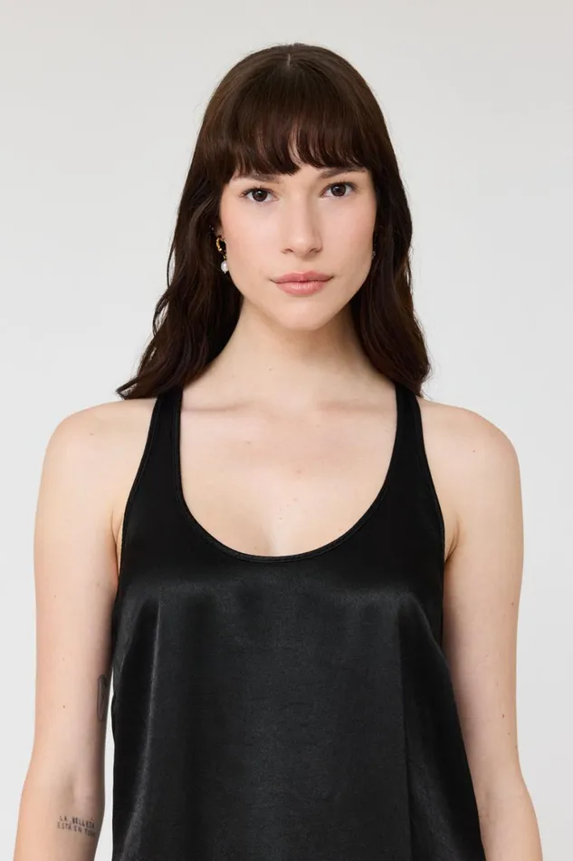 Women Pebble Satin Black Effie Tank Raquel Allegra Tops