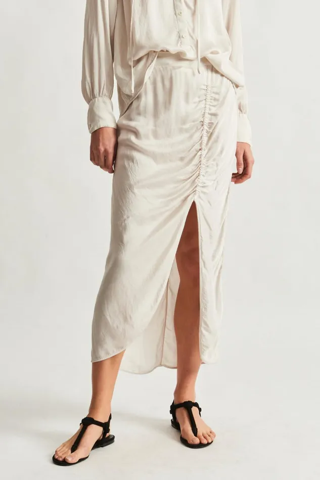 Women Pebble Satin Dirty White Pretoria Midi Skirt Raquel Allegra Bottoms