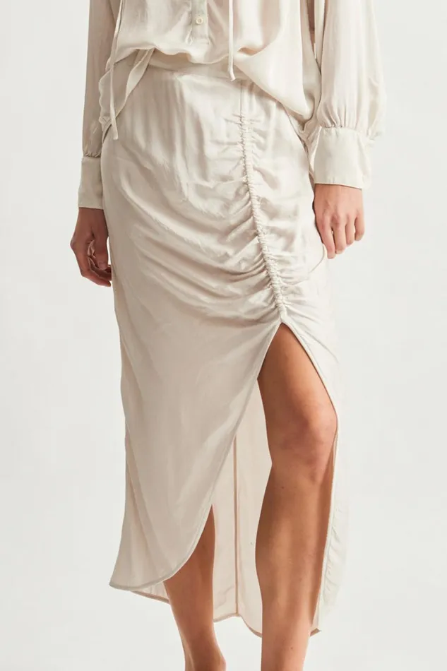 Women Pebble Satin Dirty White Pretoria Midi Skirt Raquel Allegra Bottoms