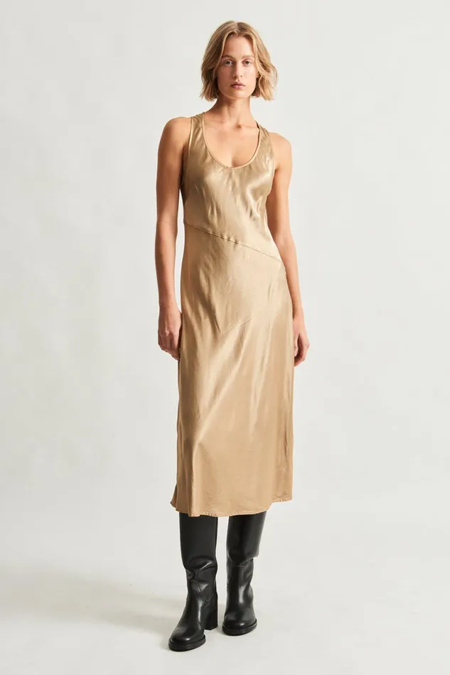 Women Pebble Satin Sand Valentina Midi Dress Raquel Allegra Sweaters and Knits