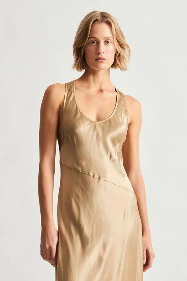 Women Pebble Satin Sand Valentina Midi Dress Raquel Allegra Sweaters and Knits