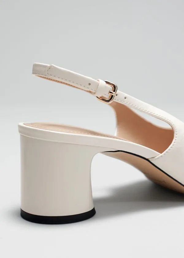 Women Pumps and Other Stories BlockHeel Leather Slingback Pumps Cream