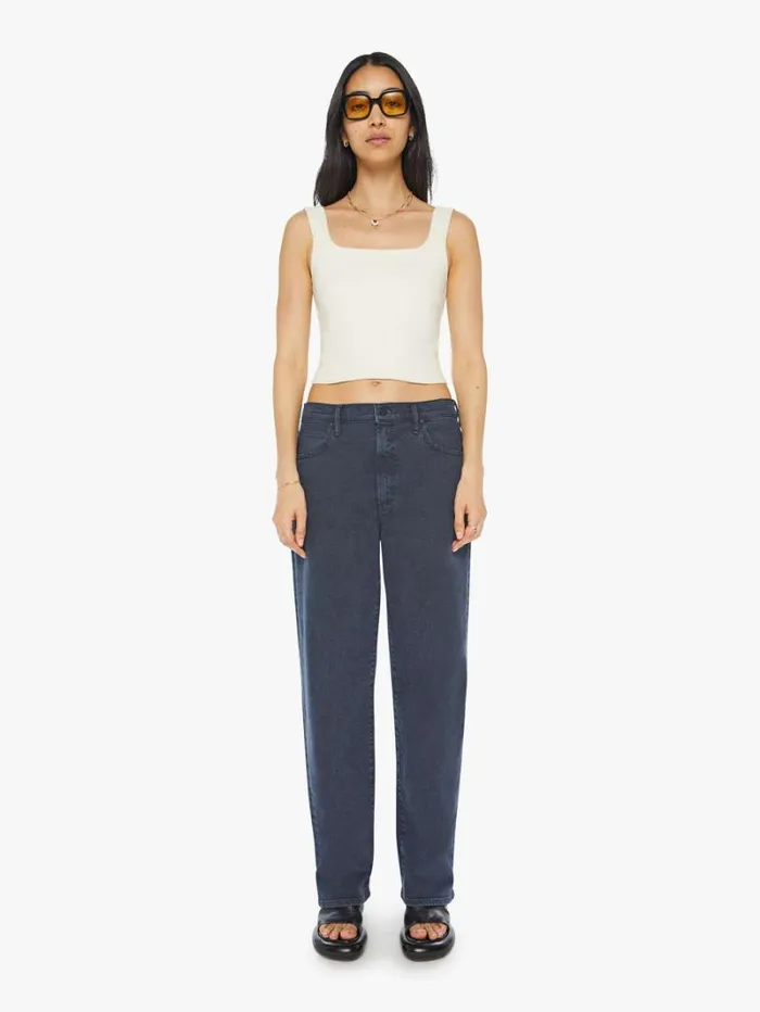 Women Relaxed Mother Denim The Spitfire Sneak Wash Faded Black
