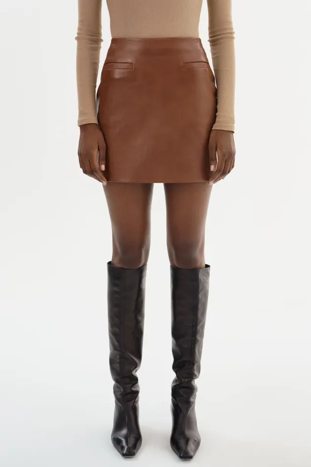 Women ROWAN Leather Mini Skirt Luggage LAMARQUE Skirts