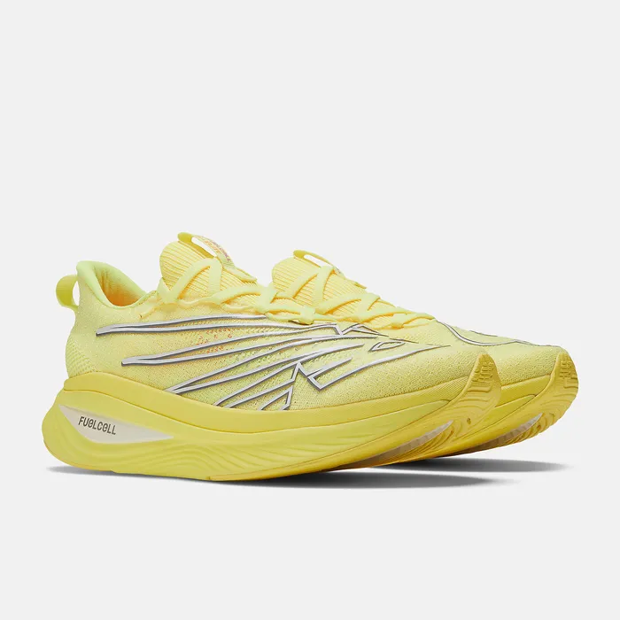 Women Running New Balance FuelCell SuperComp Elite v3 Cosmic Pineapple with White Iridescent and Dark Silver Metallic Women Running New Balance FuelCell SuperComp Elite v3 Cosmic Pineapple with White Iridescent and Dark Silver Metallic
