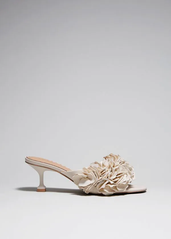 Women Sandals and Other Stories Floral Appliqu Leather Mules Cream