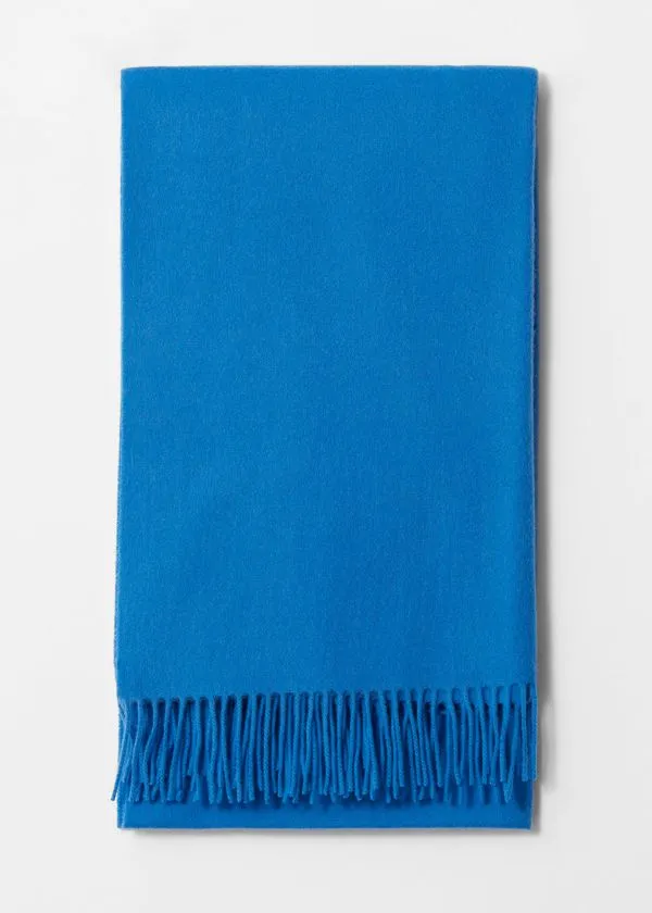 Women Scarves and Other Stories Fringed Wool Blanket Scarf Sky Blue
