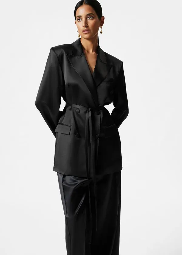 Women Sets and Suits and Other Stories Shiny Belted WoolBlend Blazer Black