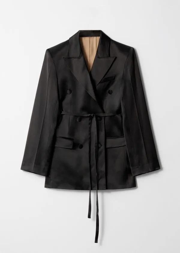 Women Sets and Suits and Other Stories Shiny Belted WoolBlend Blazer Black
