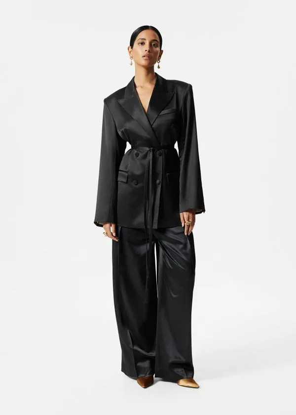 Women Sets and Suits and Other Stories Shiny Belted WoolBlend Blazer Black
