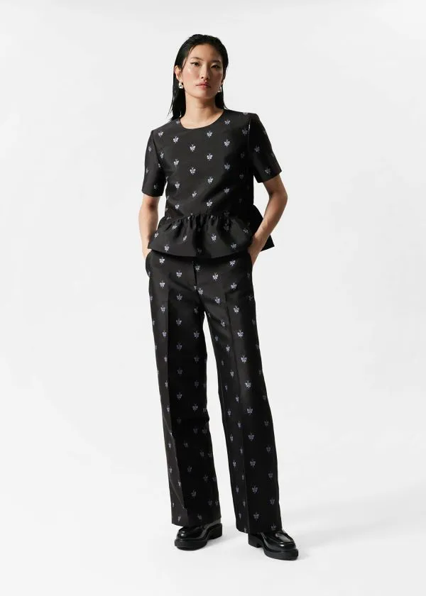 Women Sets and Suits and Other Stories Wide MetallicJacquard Trousers Black