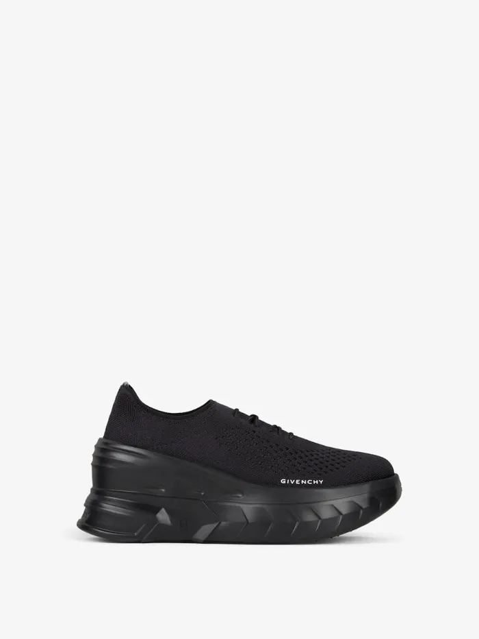Women Shark Lock Givenchy Marshmallow Wedge Sneakers In Rubber And Knit Black