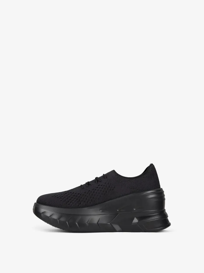 Women Shark Lock Givenchy Marshmallow Wedge Sneakers In Rubber And Knit Black