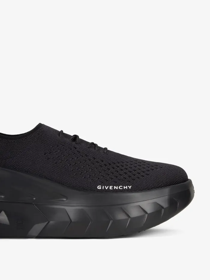 Women Shark Lock Givenchy Marshmallow Wedge Sneakers In Rubber And Knit Black